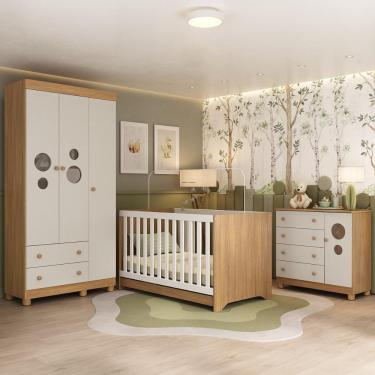 Imagem de Quarto De Bebê Completo Com Berço Americano 3 Em 1 Bombom Multimóveis MP4622 Madeirado-off White