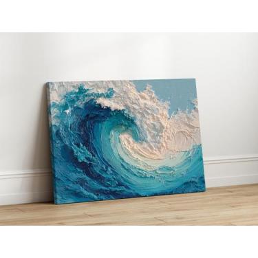 Imagem de Quadros Decorativos para Sala Quarto Onda Azul Arte Moderna 130x90 Lin