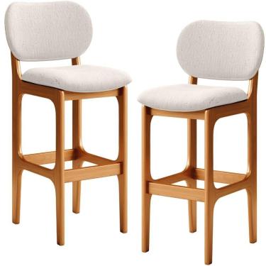 Imagem de Kit 2 Banquetas Alta Betta Imbuia Linho Cru