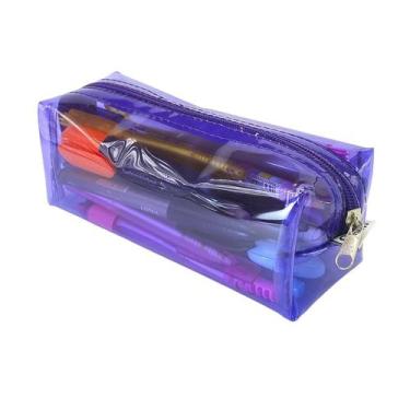 Imagem de Estojo Penal Escolar Transparente Grande Neon Lilás Roxo - GICALLI