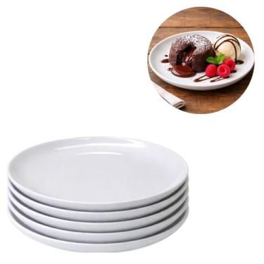 Imagem de 6 Pratos Sobremesa Melamina 18cm Branco Restaurante Resistente - Lyor