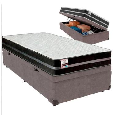 Imagem de Cama Box Baú Solteiro e Colchão Bogota Molas Ultralastic Inducol Cinza