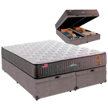 Imagem de Cama Baú Queen e Colchão Embrace Molas Ensacadas King Coil Cinza