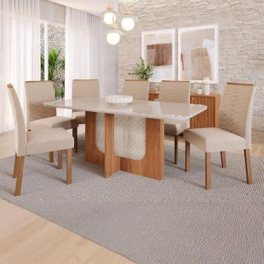 Imagem de Mesa de Jantar 6 Lugares Louise Clarice com Vidro Cinamomo/Off White/Nude - Cimol