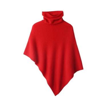 Imagem de Poncho Feminino De Cashmere Macio E Quente Com Gola Alta, Xale De Lã 1