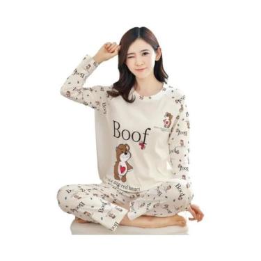 Imagem de Conjunto De Pijamas Femininos De Manga Longa Com Estampa De Urso Fofo,