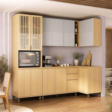 Imagem de Cozinha Compacta 100% Mdf 5 Pçs Aura Luciane Móveis Carvalho Uv-cinza Cristal Pet