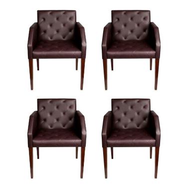 Imagem de Kit 4 Poltronas Nina Costura Capitonê Couro Sintético Marrom Rud House