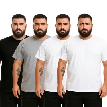 Imagem de Kit 4 Camisetas Masculina Plus Size Lisa Algodão Premium-Masculino