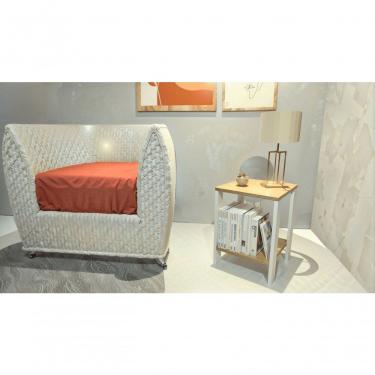 Imagem de Mesa de Cabeceira 1 Nicho MDF Moderno Branco com Amadeirado Claro Progetatti Movelaria