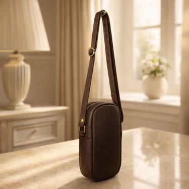 Imagem de Bolsa Porta Celular Direto De Fábrica Topgrife Atacado Couro Legítimo Cor Marrom Tamanh...