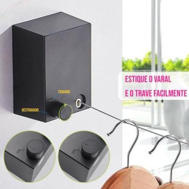 Imagem de Varal De Parede para Roupas Retrátil Invisível Automático Recolhível c