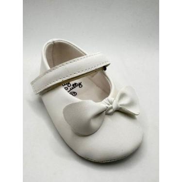 Imagem de Sapatilha Bebe Sapato Boneca Branco Laço tiras autocolantes Confort Gê