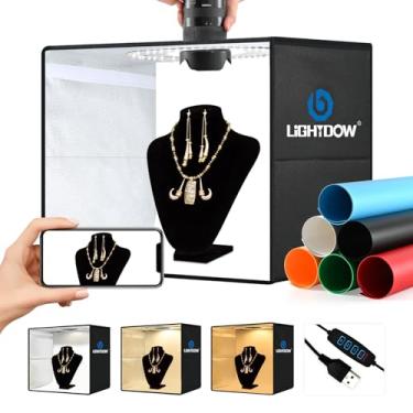 Imagem de Lightdow Caixa de luz de estúdio fotográfico de 40,6 x 30,5 cm x 30,5 cm com 120 LEDs (CRI>95), 6 cenários – Tendas dobráveis portáteis/reguláveis/versáteis para brinquedos/joias/relógios/fotografia