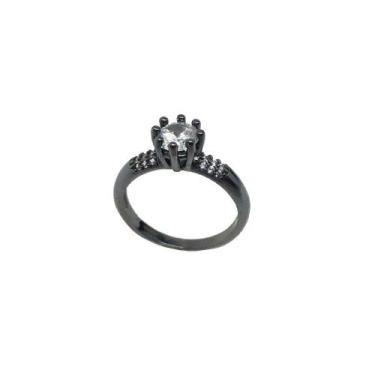 Imagem de ANEL SOLITÁRIO COM ZIRCÔNIA CRISTAL BANHADO A RÓDIO NEGRO - Joia Elega