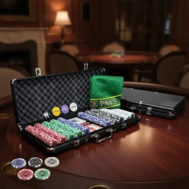 Imagem de Maleta Poker 500 Fichas Com Numeracao Kit Completo Prata - Genérica