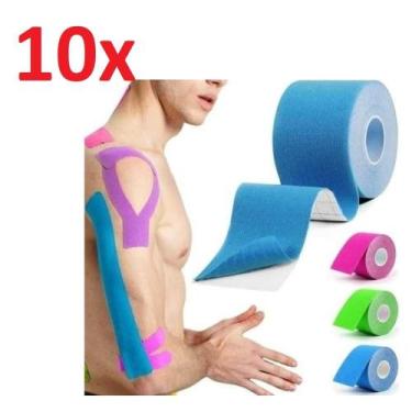 Imagem de Kit 10 fitas kinesio tape bandagem elástica adesiva para fisioterapia 