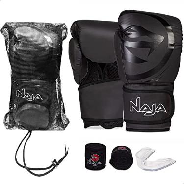 Imagem de Luva de Boxe e Muay Thai Naja Black Line + Bandagem + Protetor Bucal + Bolsa (10oz, Preto)