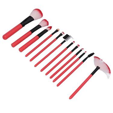 Imagem de Pincel para pó solto, conjunto de pincel de maquiagem vermelho portátil 12 peças cerdas finas de fibra para maquiagem diária