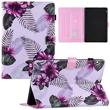 Imagem de KYJX Capa de tablet para Huawei MatePad T5 10,1 polegadas versão 2018, capa de tablet fina de couro PU com suporte de seda para Huawei MatePad T5 10,1 polegadas (flor roxa)