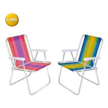 Imagem de Kit 2 Cadeira Alta Alumínio dobrável de Praia Camping Listrada 2101 - Mor