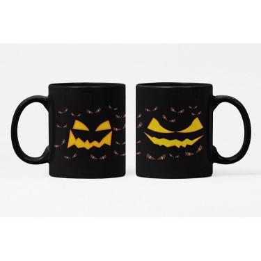 Imagem de Caneca ECF Olhos de Abóbora Halloween Preta Porcelana 325ml