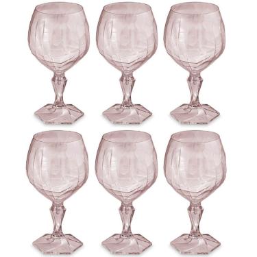 Imagem de Conjunto 6 Taça Para Água Suco 350ml Plástico UZ Tango Transparente Rosa