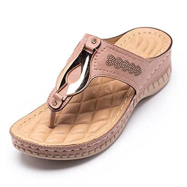 Imagem de Chinelos ortopédicos para mulheres, sandálias de fascite plantar para pés lisos com suporte de arco chinelo estilo chinelo sandália para caminhar confortável, rosa, 41