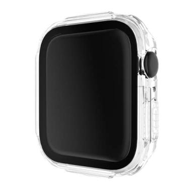 Imagem de ZiEuooo Capa protetora de PC 2 em 1 fashion legal proteção total e película para iWatch 40 41 44 45 mm compatível com Apple Watch Case Series 7 6 5 4 SE (45 mm, transparente)