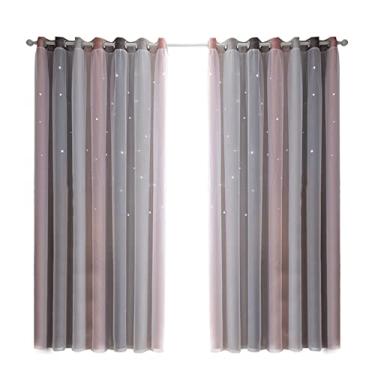 Imagem de Tingpai Co nas em estrela Co nas em bla out pa crianças Quarto de meninas pa meninas Sala de estar Co nas de janela coloridas de duas camadas com estrela, 1 painel (53 "W x 63" L ， Cinza)