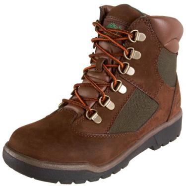 Imagem de Timberland Bota de caminhada infantil grande de 15 cm (bebê/criança pequena/criança grande), Nobuck marrom com verde, 19