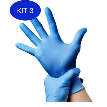 Imagem de Kit 3 Luvas Descartáveis Nitrílicas P Azul Não Cirúrgica 100