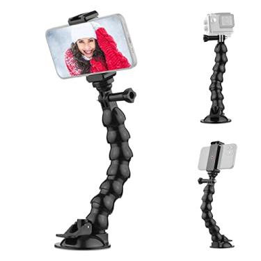 Imagem de Qudai 23cm/9.1in ventosa flexível montagem pára-brisa ventosa montagem telefone 360° giratório 1/4 polegada conector de parafuso com suporte de telefone para smartphone câmera esportiva BD