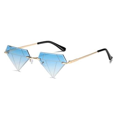 Imagem de Moda Diamante Óculos de Sol Sem Aro Feminino Masculino Olho de Gato Triângulo Óculos de Sol Festa Engraçado Óculos Feminino Gafas De Sol UV400,12, Tamanho Único