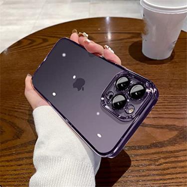 Imagem de Capa de telefone de silicone quadrado transparente para iPhone 14 13 12 11 Pro Max Mini X XR XS 6 7 8 14 Plus Capa traseira transparente, roxo escuro, para iPhone 12 Pro