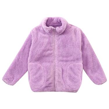 Imagem de Casaco de lã para bebês meninas meninos jaqueta infantil jaqueta quente com capuz agasalho cardigã outono inverno roupas, Roxa, 3-4 Anos