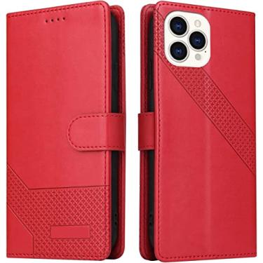 Imagem de HOUCY Capa flip para iPhone 13Mini /13/13 Pro/13 Pro Max, capa flip carteira de couro premium capa fecho magnético proteção da câmera capas protetoras TPU (cor: vermelho, tamanho: 13pro 6,1 polegadas)