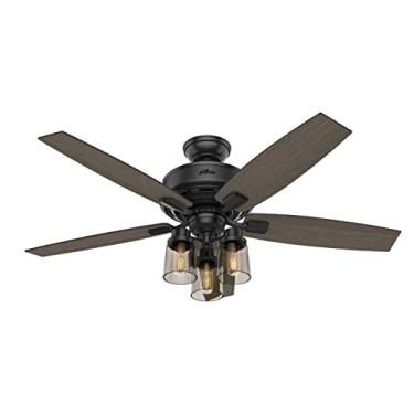 Imagem de Hunter Fan Company Bennett 54189 52 polegadas Bennet Ventilador de teto ultra silencioso com kit de luz LED, controle remoto e lâminas reversíveis, 132 cm, acabamento preto fosco
