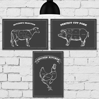 Imagem de Placa Decorativa Churrasco Boi Porco Frango Giz Kit 3un