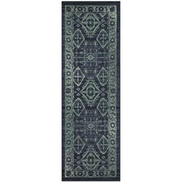 Imagem de Maples Rugs Tapete de corredor tradicional Georgina antiderrapante lavável corredor [Feito nos EUA], 6 x 15 cm, azul marinho/verde