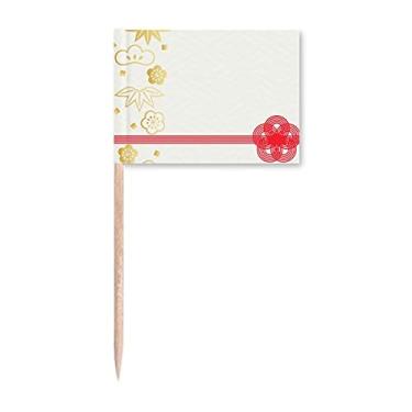 Imagem de Bandeiras de palito de dente com estampa de flores geométricas da Golden Sakura, enfeite de festa