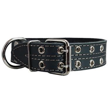 Imagem de Coleira para cães de couro genuíno, acolchoada, preta de 3,8 cm de largura. Serve para mastim dogue alemão tamanho pescoço de 57 a 67 cm