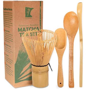 Imagem de BambooMN Matcha Whisk Set – Conjunto de chá japonês, Chá de Chá de Chá de Chá, Chashaku, Colher de chá, Golden Tea Whisk + Chasaku + Teaspoon Set, 2 Sets, 2