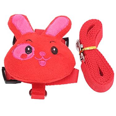 Imagem de Conjunto de arnês de nylon durável, coleira para animais de estimação, conjunto de fivela de segurança com adorável decoração de coelho para o ar livre (coelho vermelho, número S)