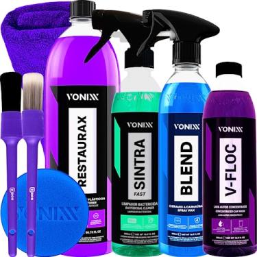 Imagem de kit Lavagem automotiva Completa com Restaurax 1,5L Cera cristalizadora Blend shampoo v-floc Apc sintra Vonixx