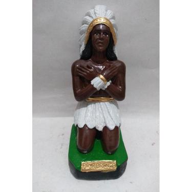 Imagem de Imagem Caboclo Pena Branca Ajoelhado Escultura Gesso 20 Cm