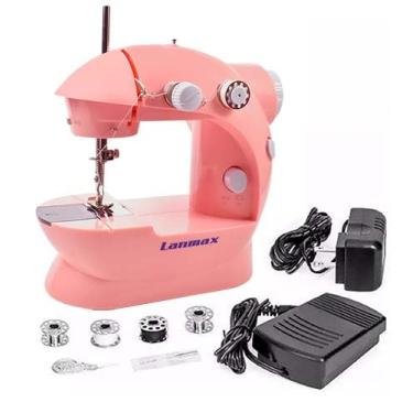 Imagem de Mini Máquina De Costura LANMAX LMD-202-PINK Reta Pedal Portátil Rosa 110v/220v Leve Bivolt