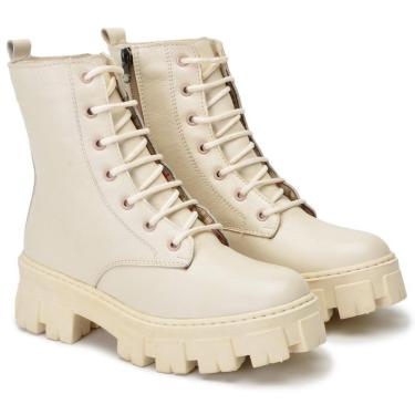 Imagem de Coturno Feminino Tratorado de Couro Cano Médio Conforto