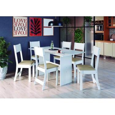 Imagem de Conjunto Mesa De Jantar Atenas Com 6 Cadeiras Branco/Bege Spazio Móvei