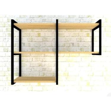 Imagem de Prateleira Industrial Flutuante 3 Prateleiras Kit Completo Escritório Sala Cozinha Ferro Mdf